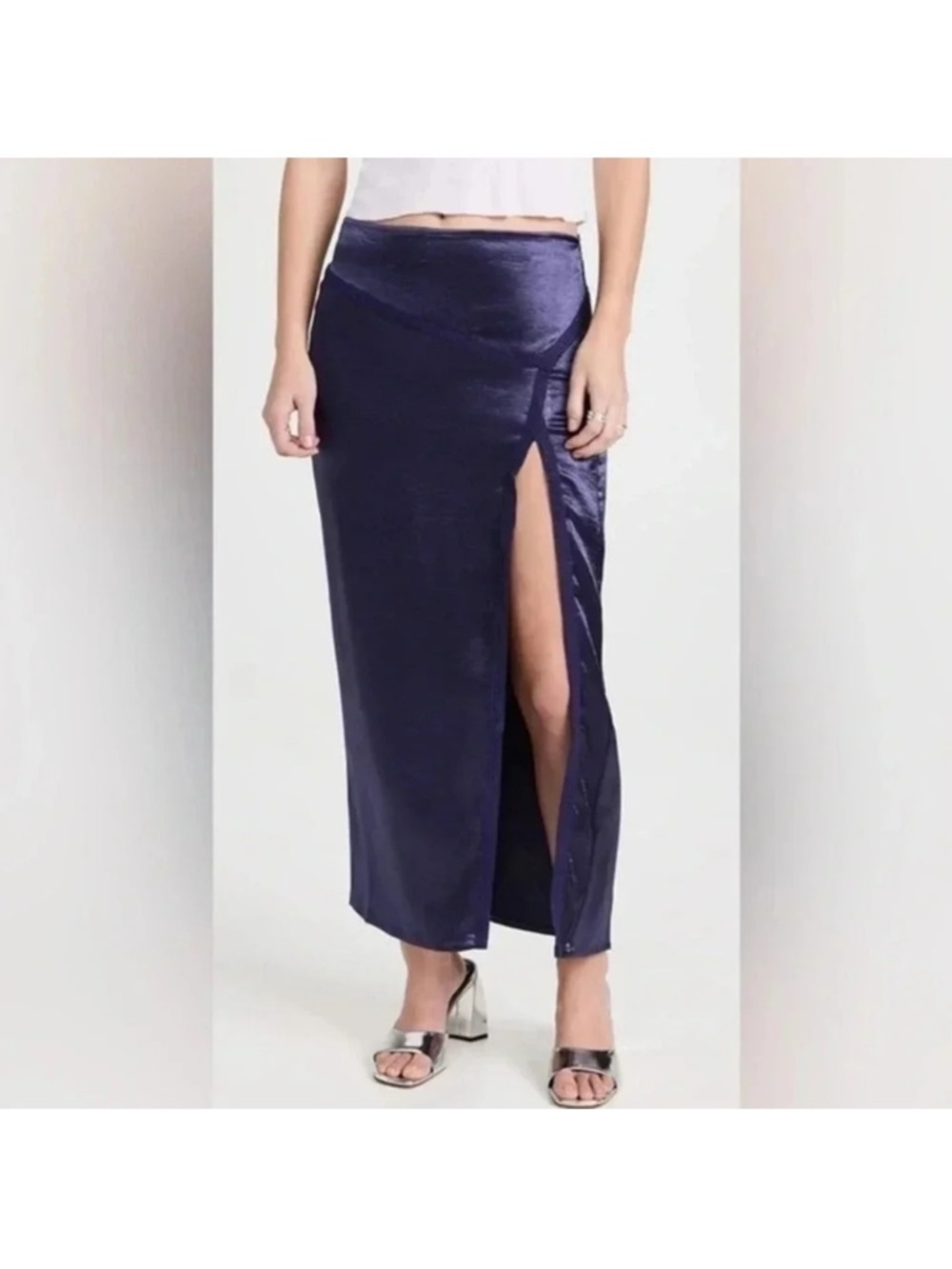 Free People Purple Satin Dakota MIDI Skirt